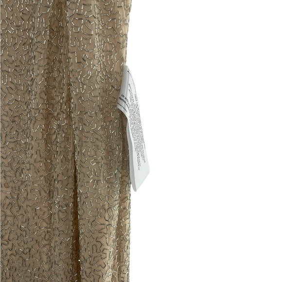 NWT Mac Duggal Beige Beaded Sleeveless High Neck Column Gown 12 - Picture 6 of 9